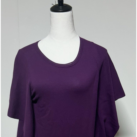 Cabi Peek Pullover Sweater Womens Medium Purple Flutter Split Sleeve Modal Blend - Picture 2 of 11